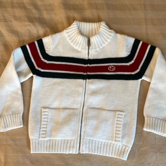 Gucci Other - Gucci NWOT Infant White Cotton Stripe Zip Up Cardigan. Size 9/12 months.